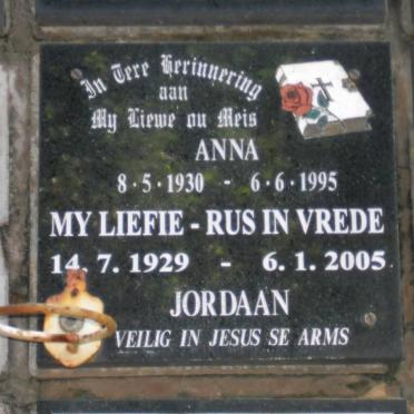 JORDAAN Louis Daniel 1929-2005 &amp; Anna 1930-1995
