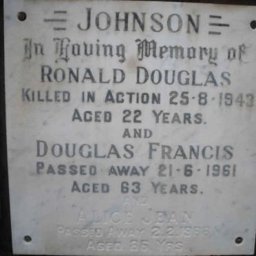 JOHNSON Douglas Francis -1961 &amp; Alice Jean -1988 :: JOHNSON Ronald Douglas -1943