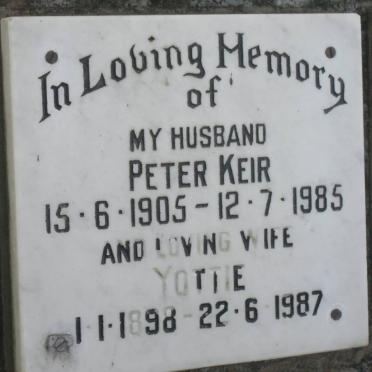 KEIR Peter 1905-1985 &amp; Yottie 1898-1987