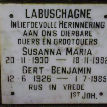 LABUSCHAGNE Gert Benjamin 1926-1985 &amp; Susanna Maria 1930-1982