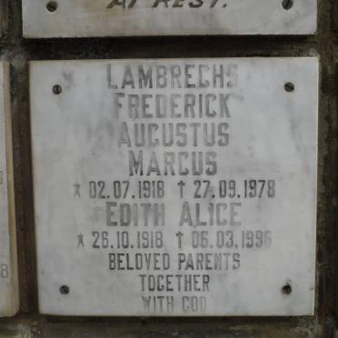 LAMBRECHS Frederick Augustus Marcus 1918-1978 &amp; Edith Alice 1918-1996