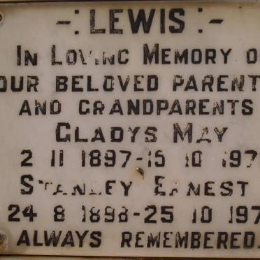 LEWIS Stanley Ernest 1898-1973 &amp; Gladys May 1897-1973