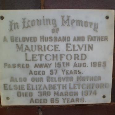 LETCHFORD Maurice Elvin -1965 &amp; Elsie Elizabeth -1974