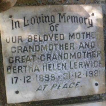 LERWICK Bertha Helen 1895-1981