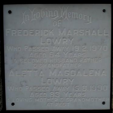 LOWREY Frederick Marshall -1970 Aletta Magdalena -1990