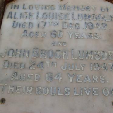 LUMSDEN John Brock -1947 &amp; Alice Louise -1942