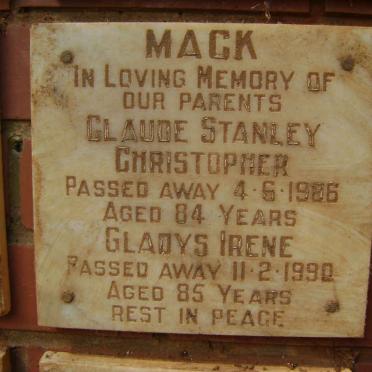 MACK Claude Stanley Christopher -1986 &amp; Gladys Irene -1990