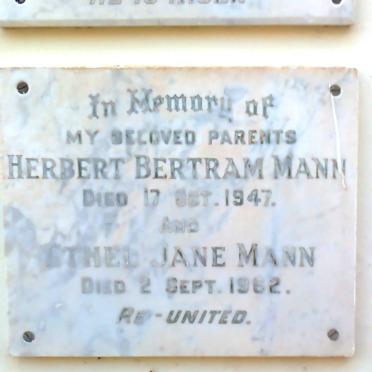 MANN Herbert Bertram -1947 &amp; Ethel Jane -1962