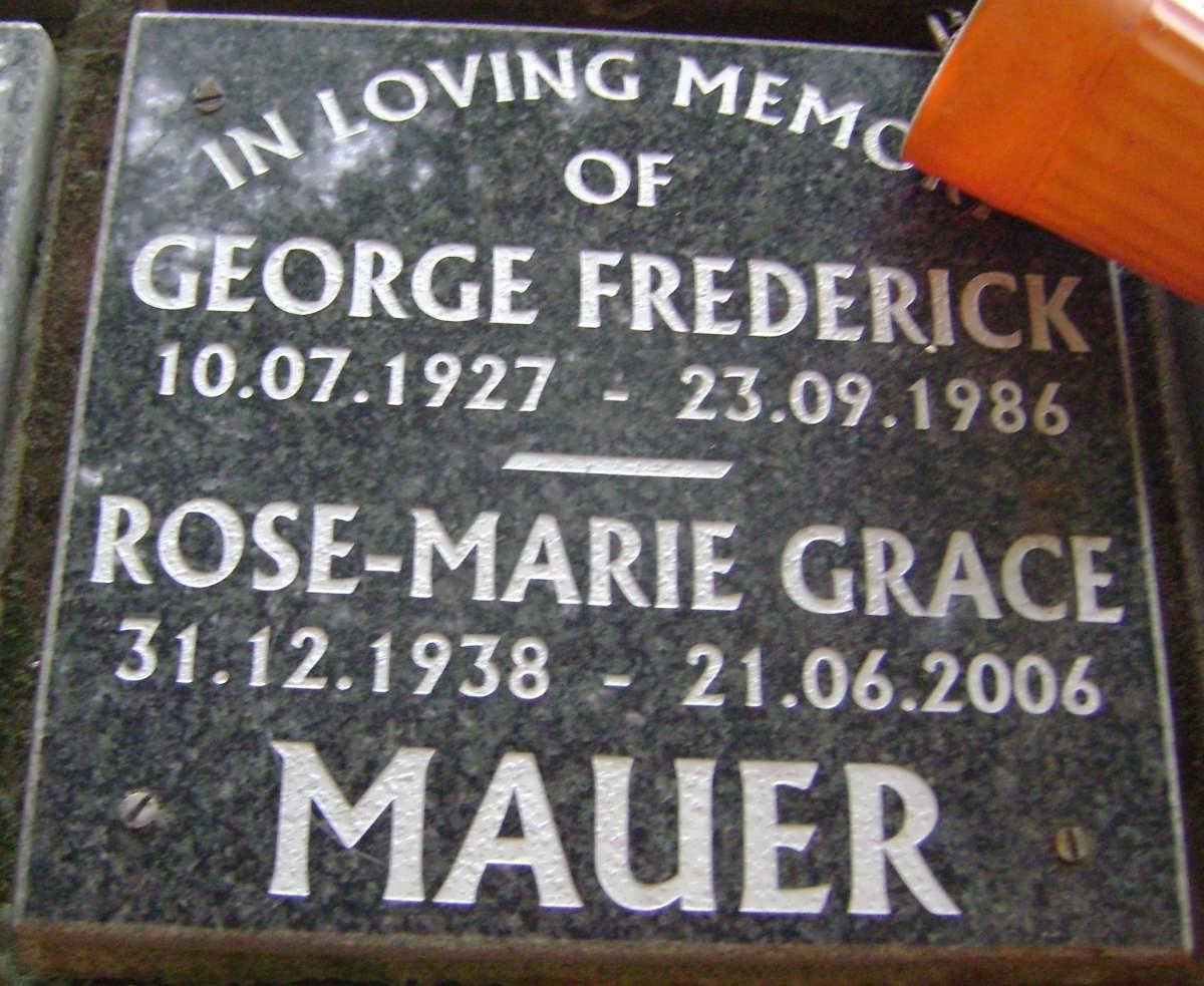 MAUER George Frederick 1927-1986 &amp; Rose-Marie Grace 1938-2006