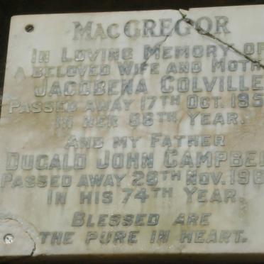 Mac GREGOR Dugald John Campbell -1968 &amp; Jacobena Colville -1959