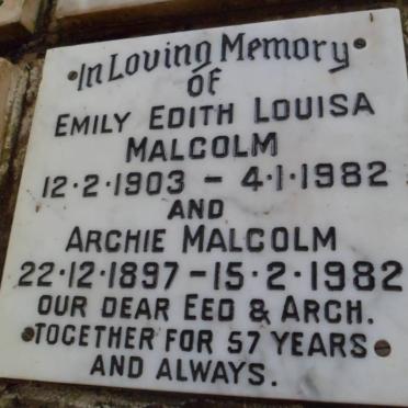 MALCOLM Archie 1897-1982 &amp; Emily Edith Louisa 1903-1982