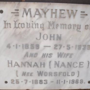 MAYHEW John 1859-1939 &amp; Hannah WORSFOLD 1883-1969