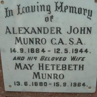 MUNRO Alexander John 1884-1944 &amp; May Hetebeth 1880-1964