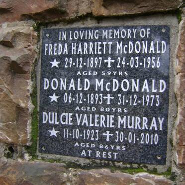 McDONALD Donald 1893-1973 &amp; Freda Harriett 1897-1956 :: MURRAY Dulcie Valerie 1923-2010