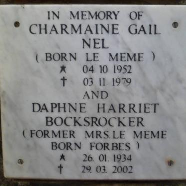 NEL Charmaine Gail nee LE MEME 1952-1979 :: BOCKSROCKER Daphne Harriet formerly Le MEME nee FORBES 1934-2002