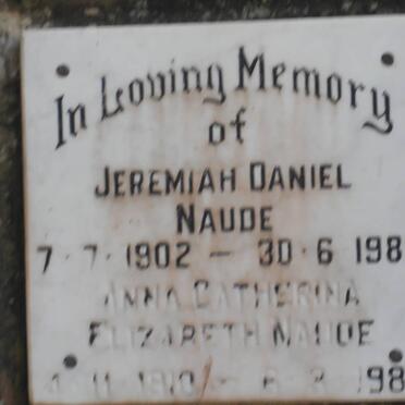 NAUDE Jeremiah Daniel 1902-1988 &amp; Anna Catherina Elizabeth Maude1910-1989