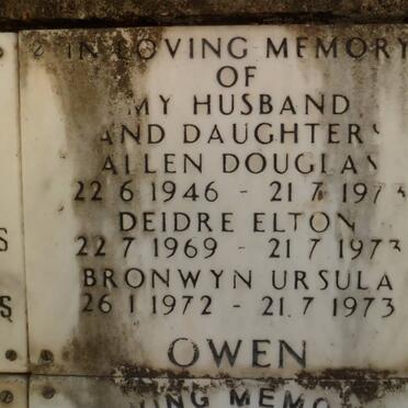 OWEN Allen Douglas 1946-1973 :: OWEN Deidre Elton 1969-1973 :: OWEN Bronwyn Ursula 1972-1973