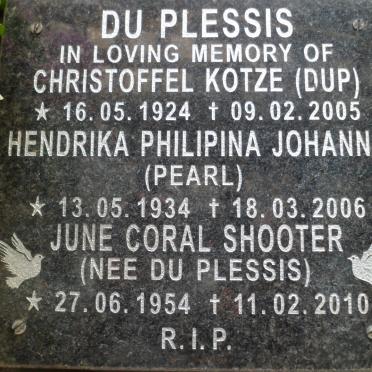 PLESSIS Christoffel Kotze, du 1924-2005 &amp; Hendrika Philipina Johanna 1934-2006