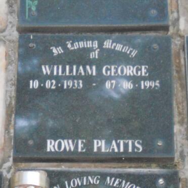 PLATTS William George, ROWE 1933-1995