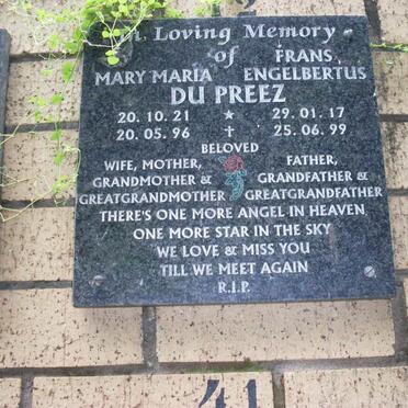 PREEZ Frans Engelbertus, du 1917-1999 &amp; Mary Maria 1921-1996