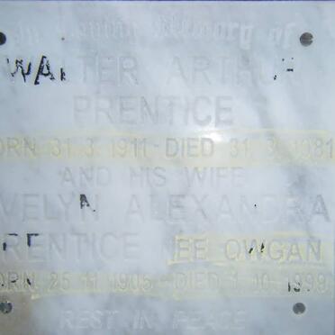 PRENTICE Walter Arthur 1911-1981 &amp; Evelyn Alexandra OWGAN 1905-1999