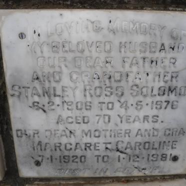 SOLOMON Stanley Ross 1906-1976 &amp; Margaret Caroline 1920-1981