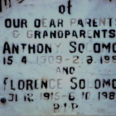 SOLOMON Anthony 1909-1987 &amp; Florence 1915-1987