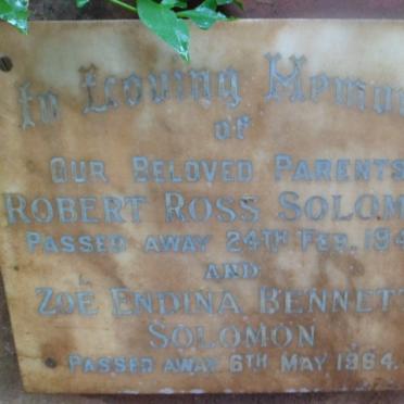 SOLOMON Robert Ross -1944 &amp; Zoe Endina Bennett -1964