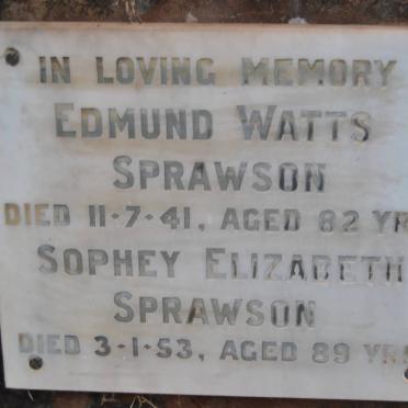 SPRAWSON Edmund Watts -1941 &amp; Sophey Elizabeth -1953