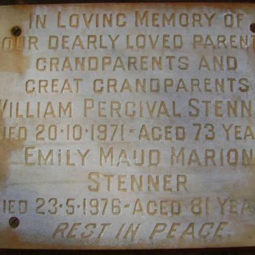 STENNER William Percival -1971 &amp; Emily Maud Marion -1976