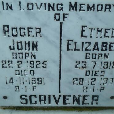 SCRIVENER Roger John 1925-1991 &amp; Ethel Elizabeth 1918-1991