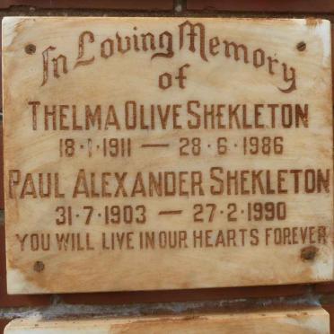 SHEKLETON Paul Alexander 1903-1990&amp; Thelma Olive 1911-1986