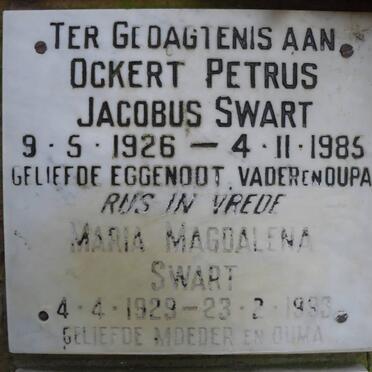SWART Ockert Petrus Jacobus 1926-1985 &amp; Maria Magdalena 1929-1993
