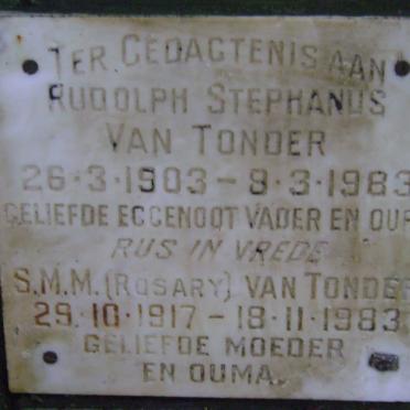 TONDER Rudolph Stephanus, van 1903-1983 &amp; S.M.M. 1917-1983