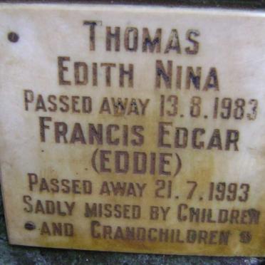 THOMAS Francis Edgar -1993 &amp; Edith Nina -1983