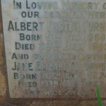 TURNER Albert Foster 1868-1949 &amp; Jane Elizabeth 1874-1962
