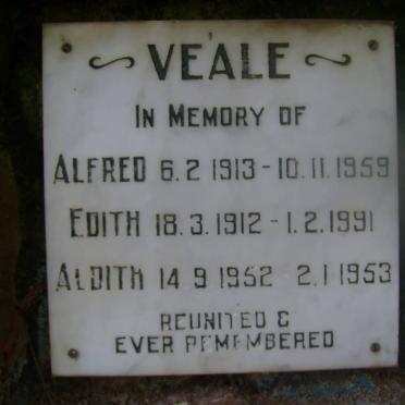 VEALE Alfred 1913-1959 &amp; Edith 1912-1991 :: VEALE Aldith 1952-1953