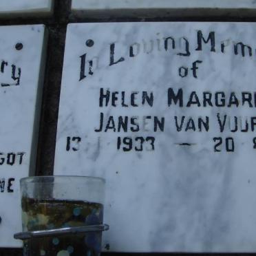 VUUREN Helen Margaret, Jansen van 1933-1987