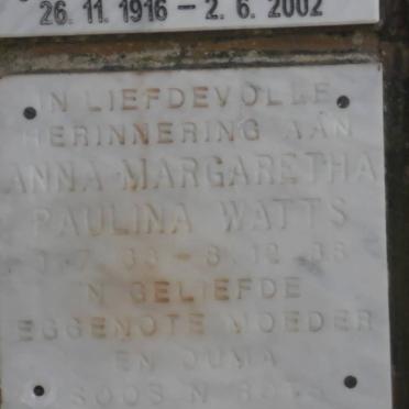 WATTS Anna Margaretha Paulina 1933-1988