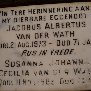 WATH Jacobus Albertus, van der -1973 &amp; Susanna Johanna Cecilia -1982