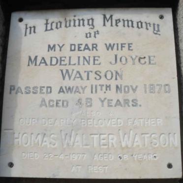 WATSON Thomas Walter -1977 &amp; Madeline Joyce -1970