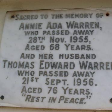 WARREN Thomas Edward -1956 &amp; Annie Ada -1955