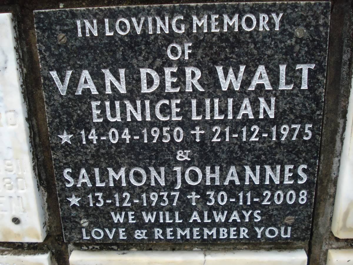 WALT Salmon Johannes, van der 1937-2008 &amp; Eunice Lilian 1950-1975