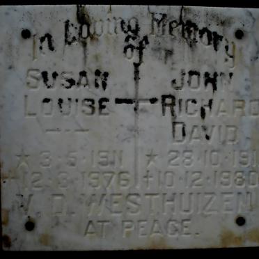 WESTHUIZEN John Richard David, v.d. 1911-1980 &amp; Susan Louise 1911-1976