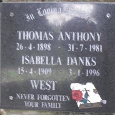 WEST Thomas Anthony 1898-1981 &amp; Isabella Danks 1909-1996