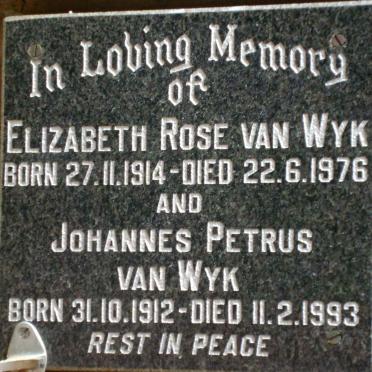 WYK Johannes Petrus, van 1912-1993 &amp; Elizabeth Rose 1914-1976