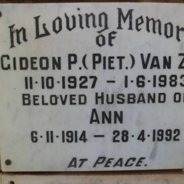ZYL Gideon P., van 1927-1983 &amp; Ann 1914-1992