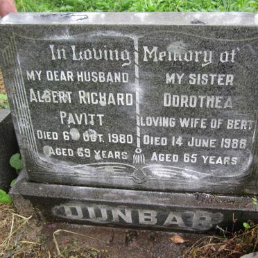 DUNBAR Albert Richard Pavitt -1980 &amp; Dorothea -1988