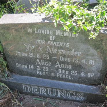 DERUNGS Felix Alexander 1925-1981 &amp; Alice Anna 1923-1992