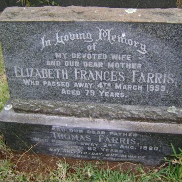 FARRIS Thomas -1960 &amp; Elizabeth Frances -1959